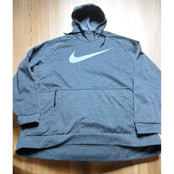 VTG Nike Black Tag Hoodie Heather Gray Sweatshirt Big Swoosh Sz XXL Standard Fit - Picture 1 of 10